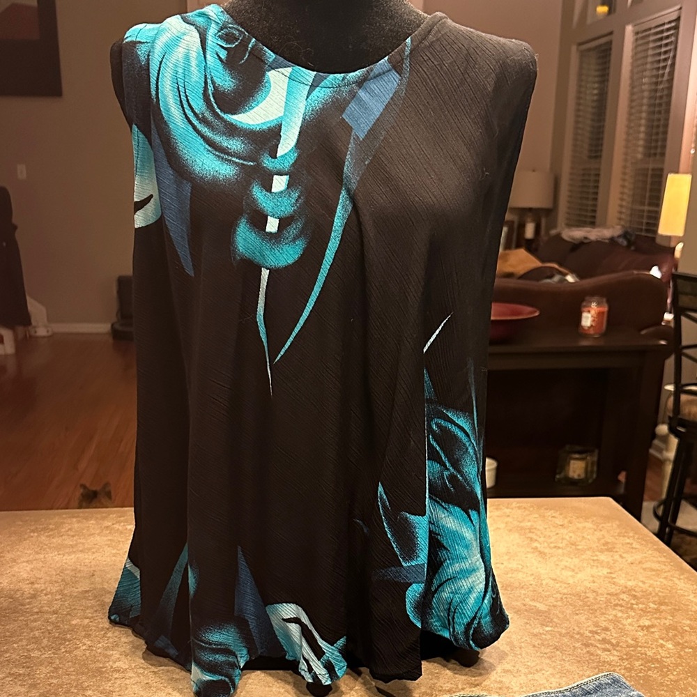 A Caribbean boutique find. Chic Black and Teal Women's Blouse
